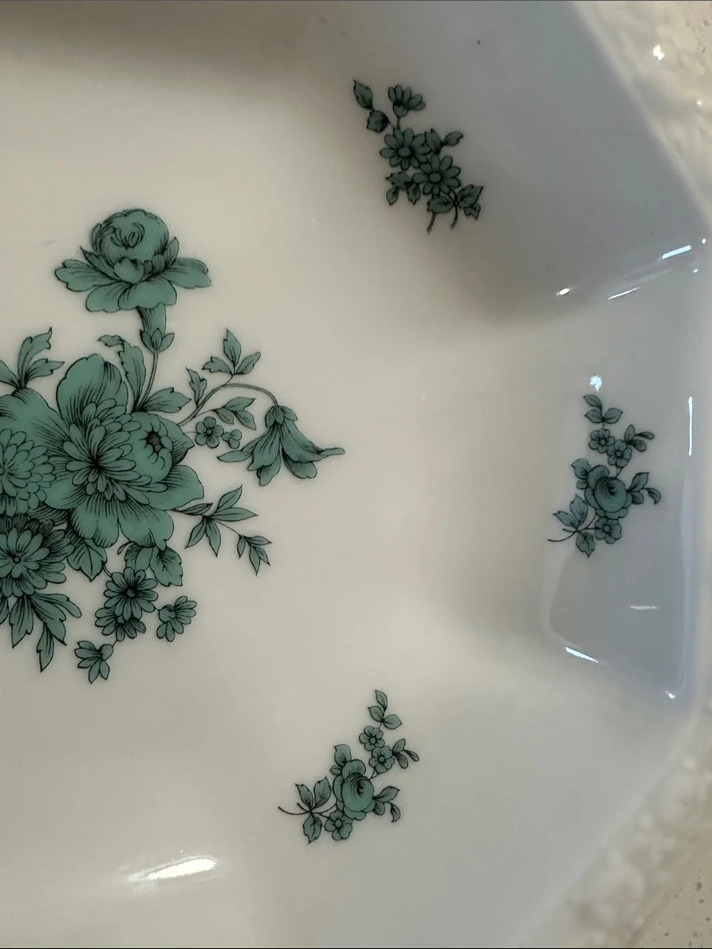 Rosenthal White Octagonal Porcelain Bowl with Green Floral Motif